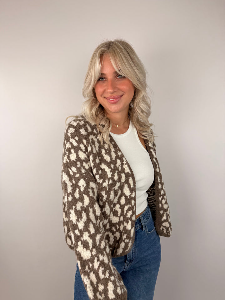 Offener Cardigan mit Leoprint