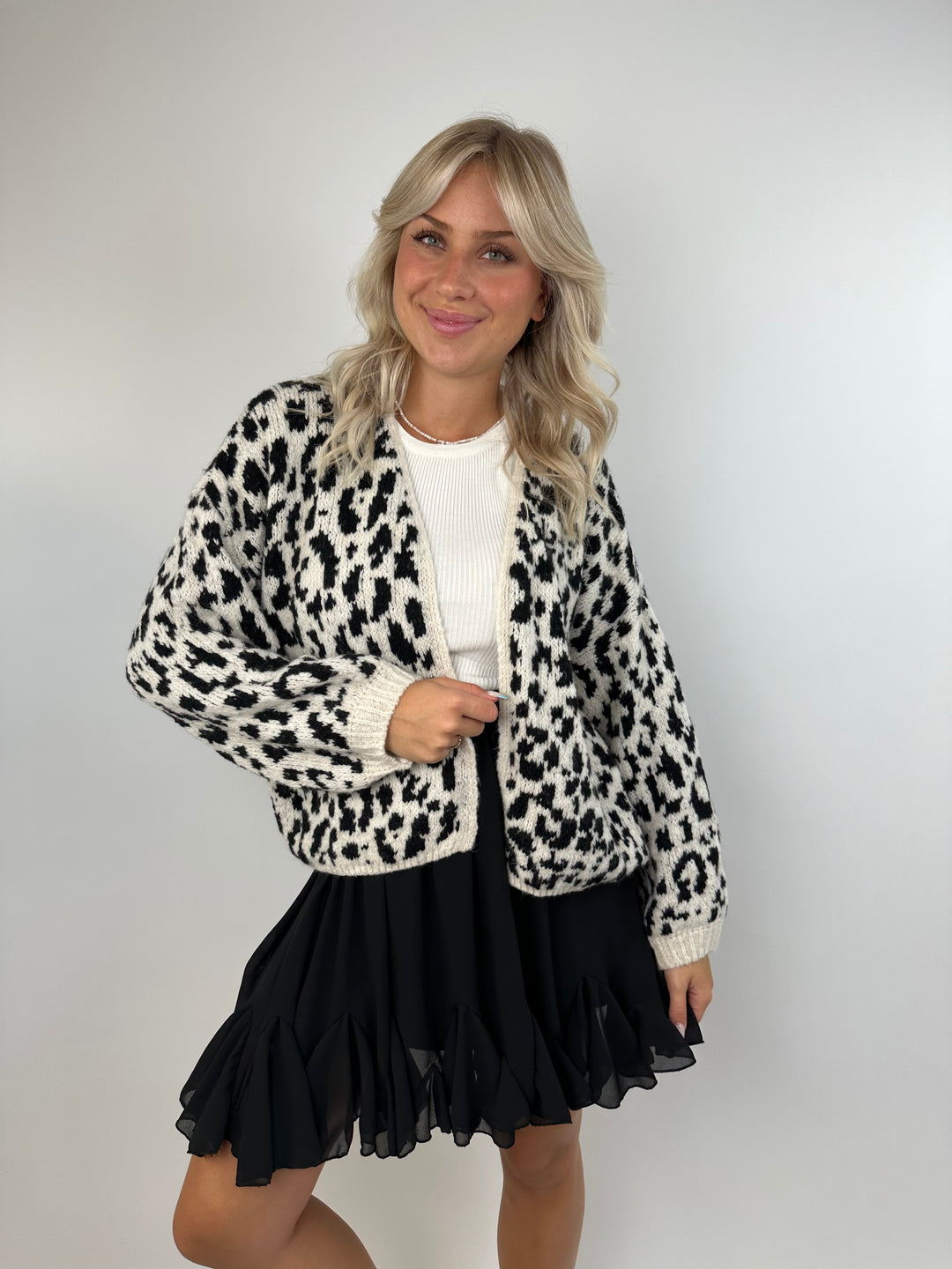 Offener Cardigan mit Leoprint