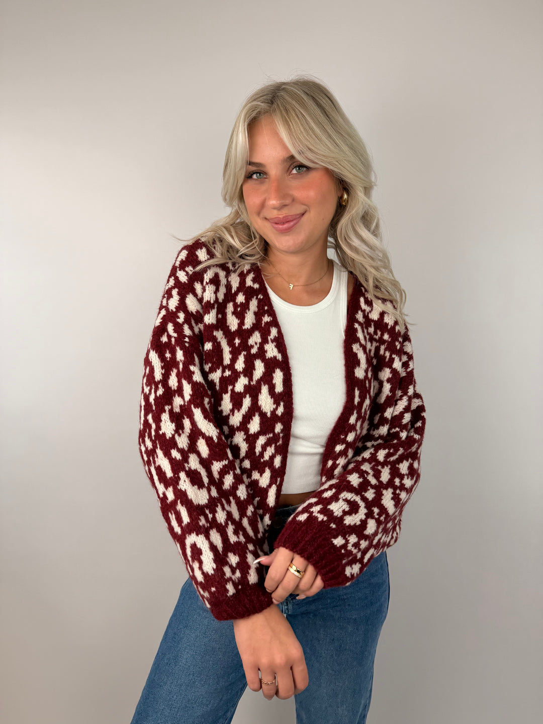 Offener Cardigan mit Leoprint