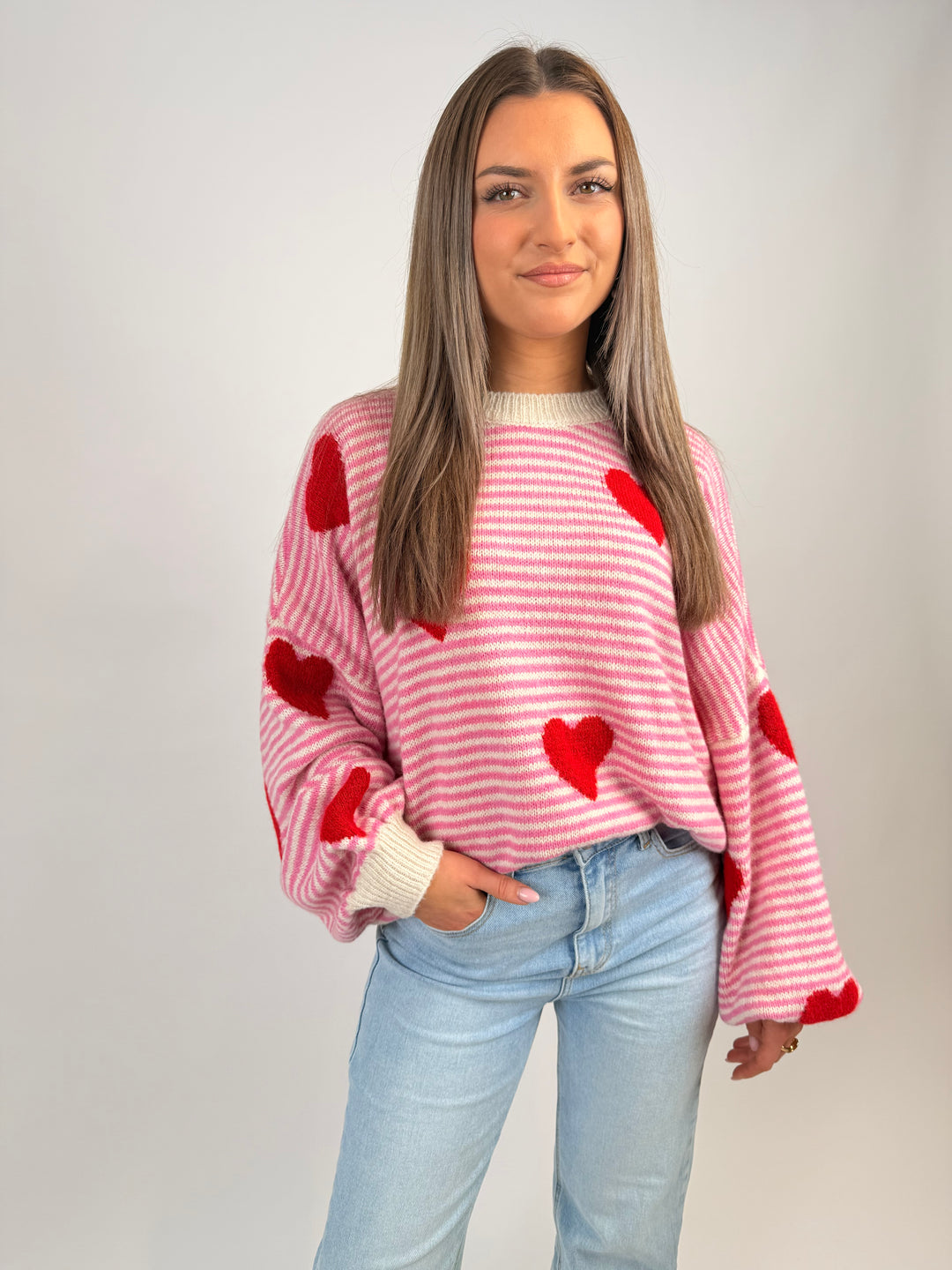 Gestreifter Pullover Red Hearts