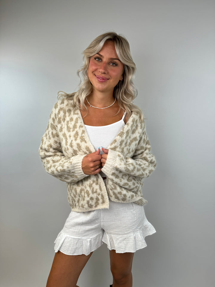 Offener Cardigan mit Leoprint