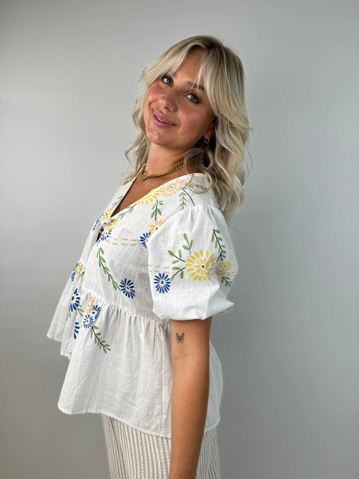 Kurzarm Bluse mit Flowerprint Fleur