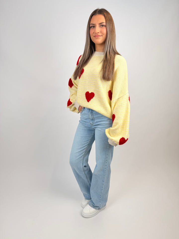 Gestreifter Pullover Red Hearts