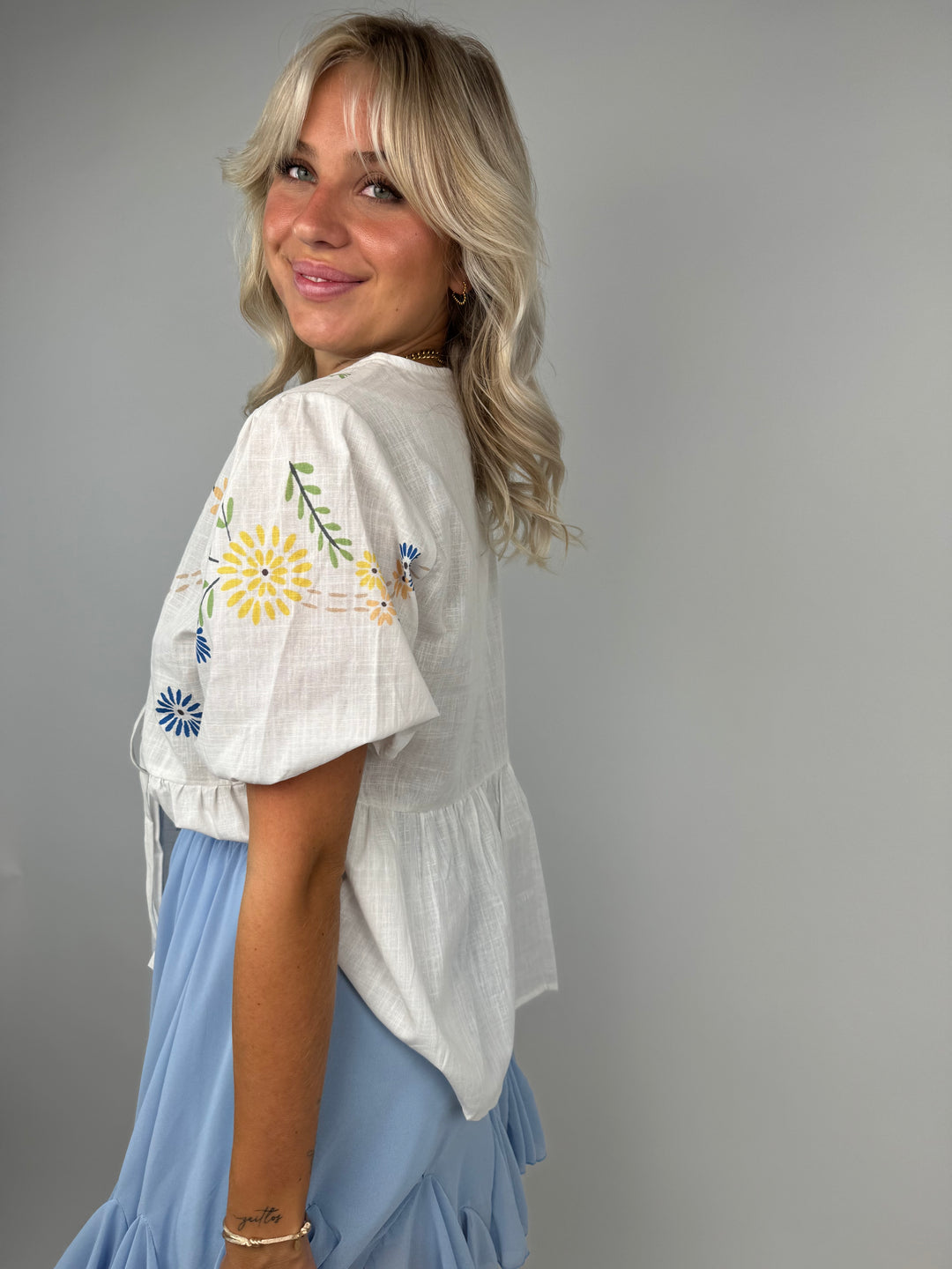 Kurzarm Bluse mit Flowerprint Fleur