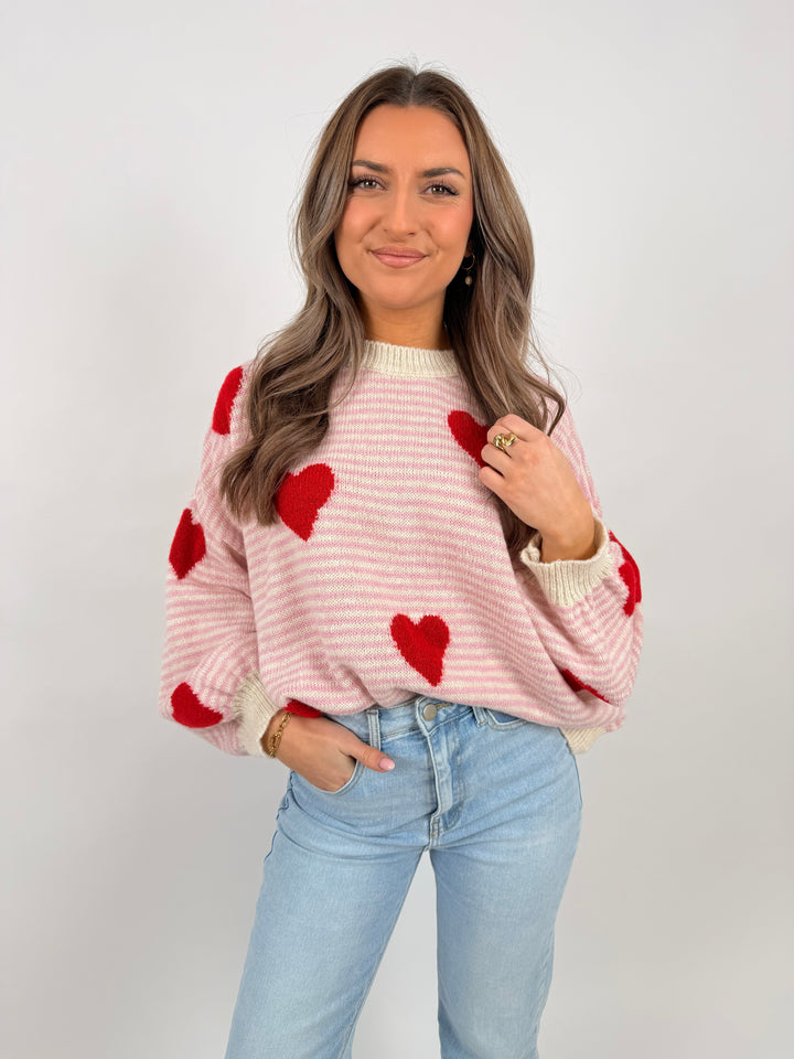 Gestreifter Pullover Red Hearts