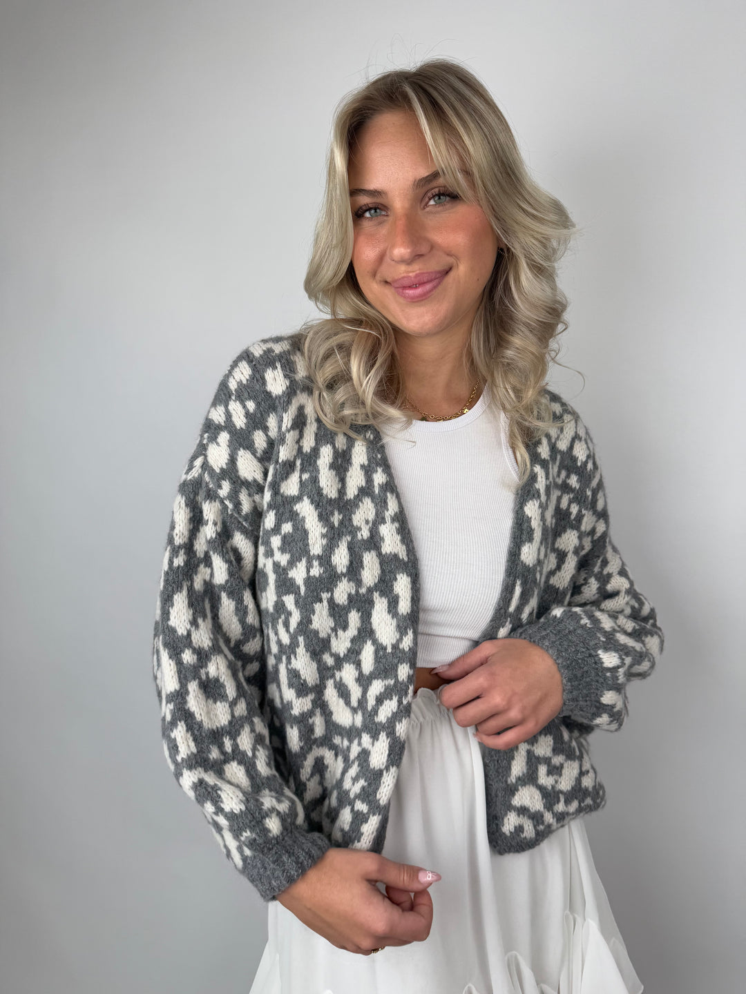 Offener Cardigan mit Leoprint