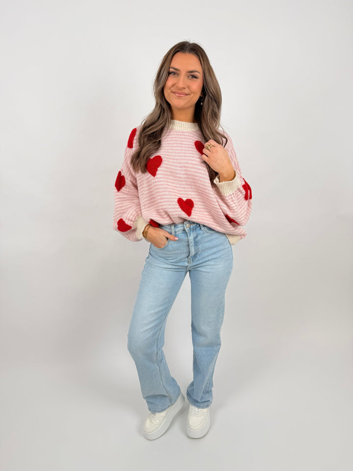 Gestreifter Pullover Red Hearts