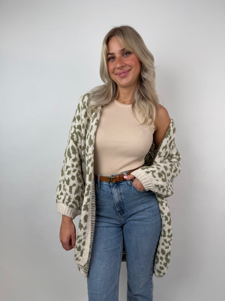 Langer Cardigan mit Leoprint