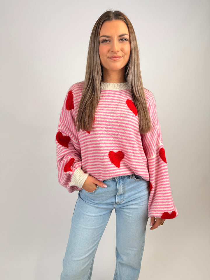 Gestreifter Pullover Red Hearts