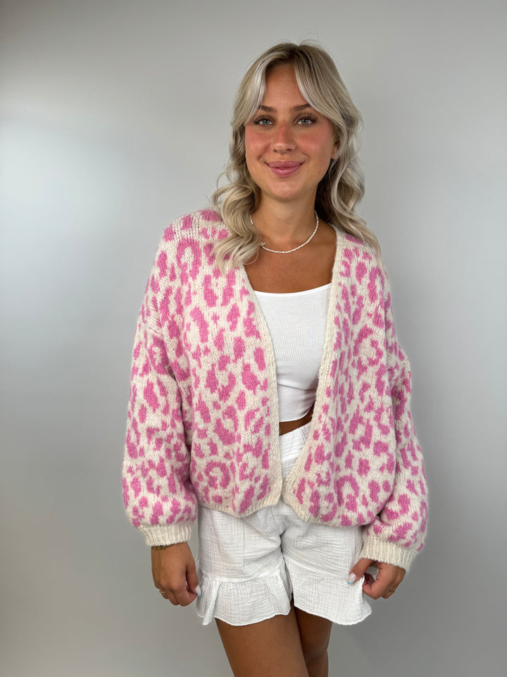 Offener Cardigan mit Leoprint