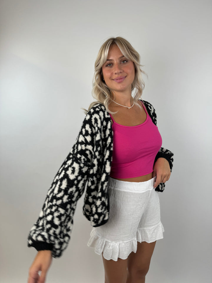 Offener Cardigan mit Leoprint