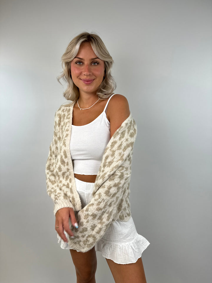 Offener Cardigan mit Leoprint