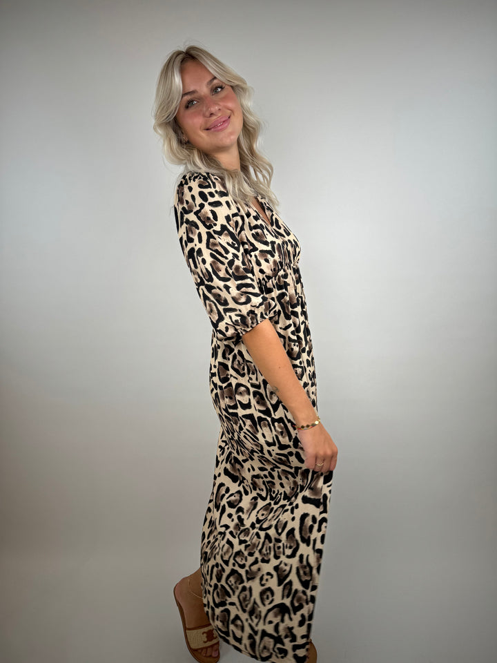 Langes Viskosekleid mit Leoprint Cita