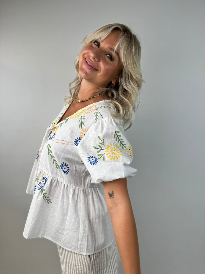 Kurzarm Bluse mit Flowerprint Fleur