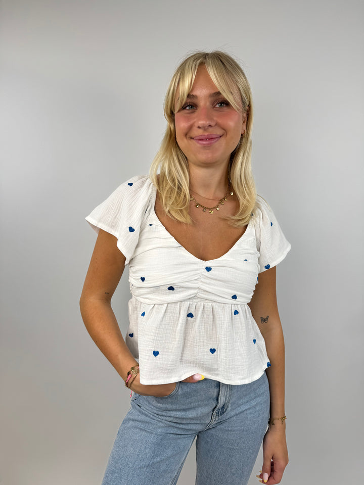 Schößchen-Bluse aus Musselin mit Herzprint