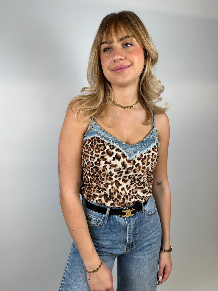 Leoprint Top mit Jeansborte