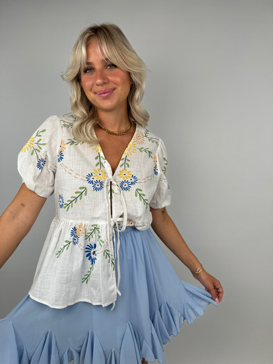 Kurzarm Bluse mit Flowerprint Fleur