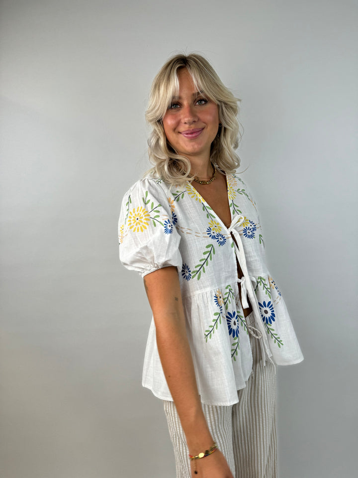 Kurzarm Bluse mit Flowerprint Fleur