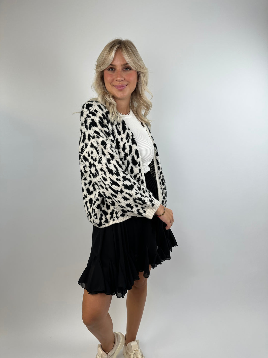 Offener Cardigan mit Leoprint