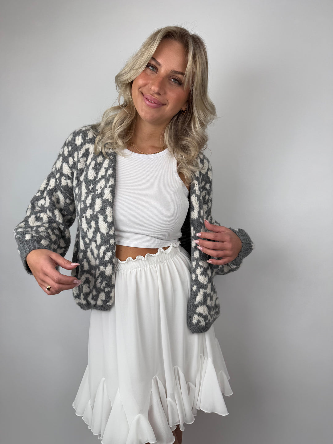 Offener Cardigan mit Leoprint