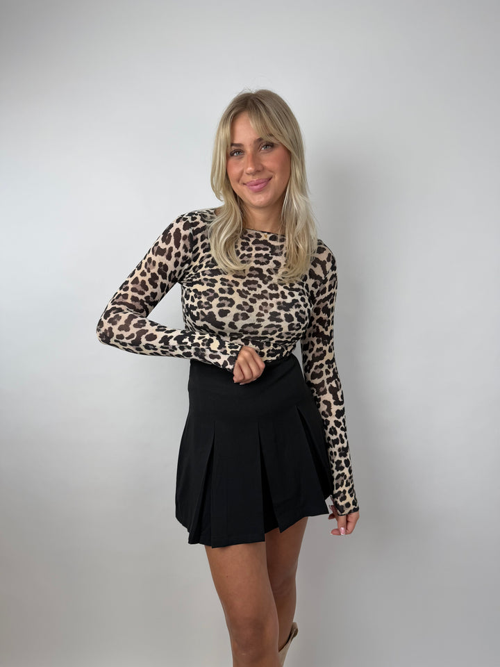 Cashmere Longsleeve mit Leoprint (UBoot-Ausschnitt)