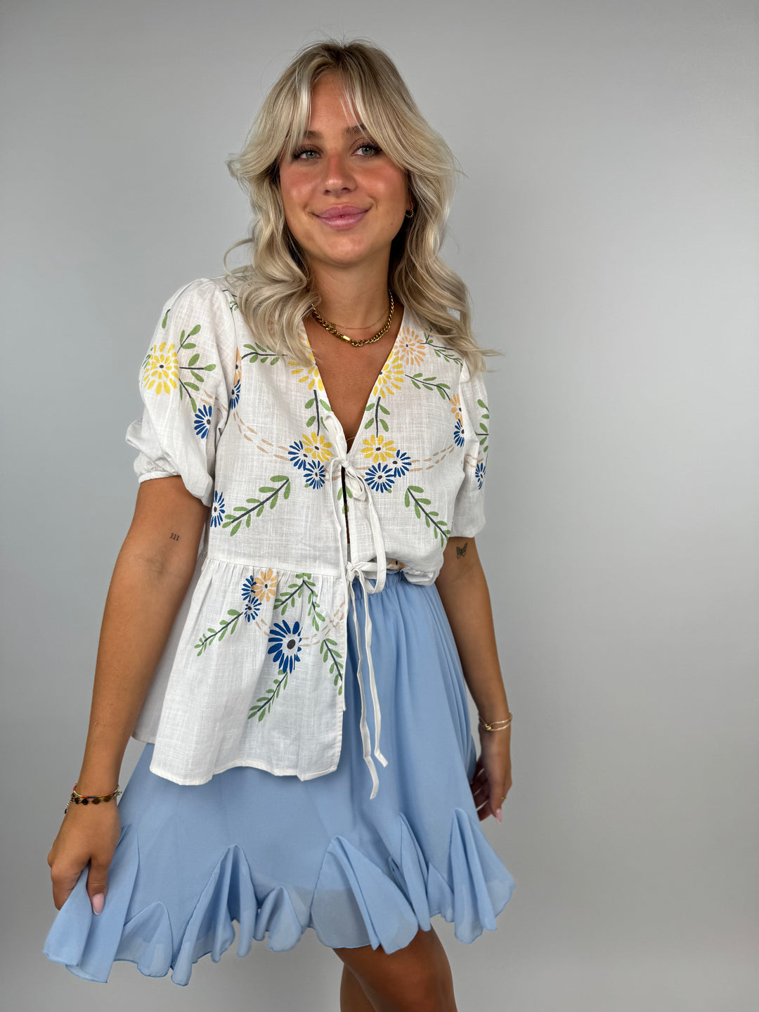 Kurzarm Bluse mit Flowerprint Fleur