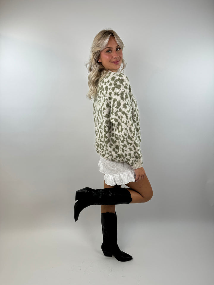 Offener Cardigan mit Leoprint