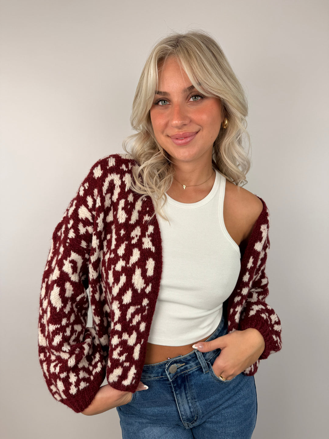 Offener Cardigan mit Leoprint