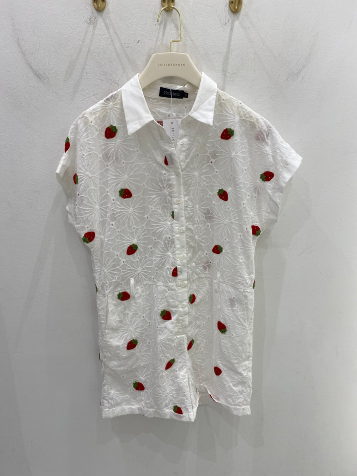 JUMPSUIT MIT STICKEREIEN SWEET STRAWBERRYS IN WEISS GR. M/L (B-WARE)