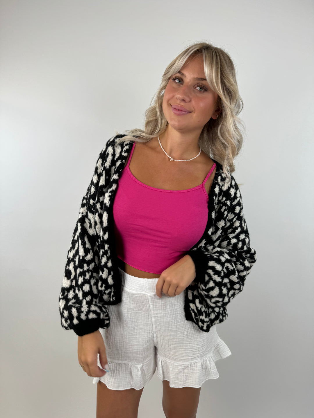 Offener Cardigan mit Leoprint