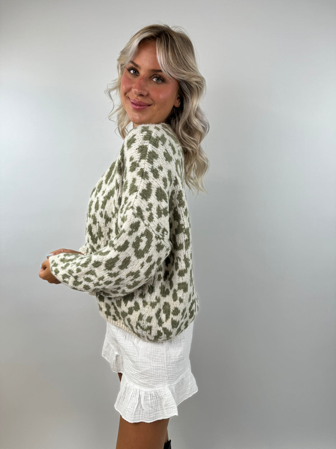 Offener Cardigan mit Leoprint