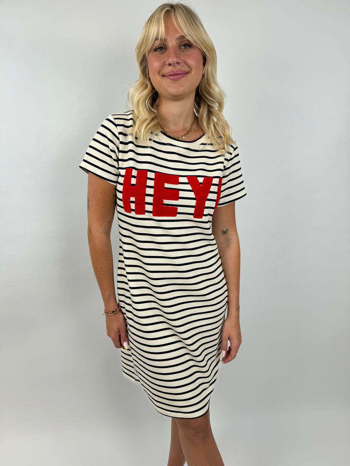 Gestreiftes T-Shirtkleid HEY!