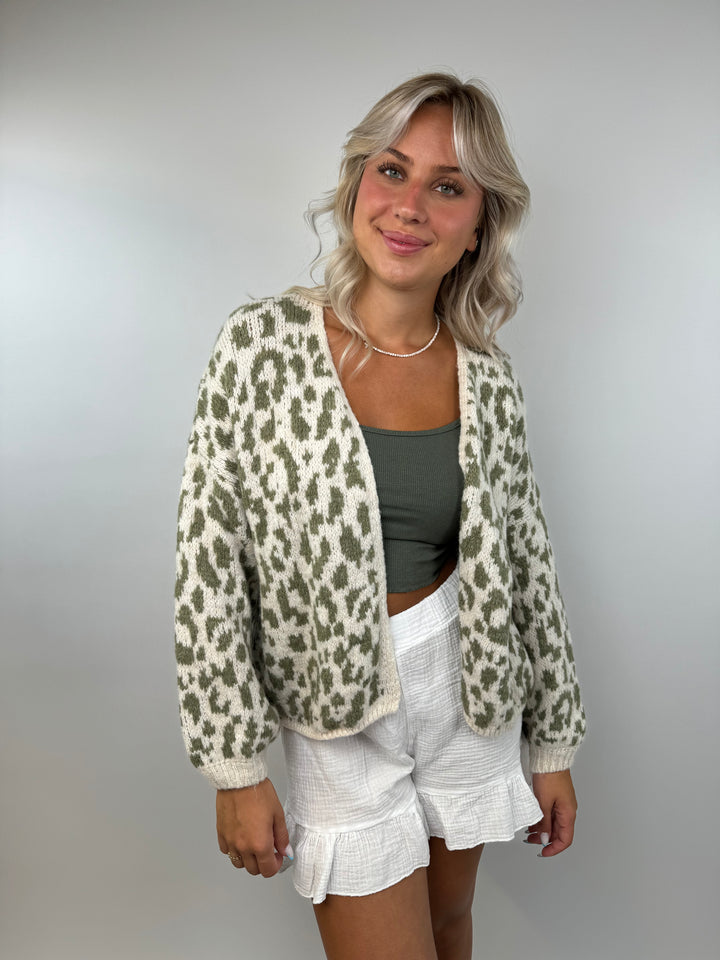 Offener Cardigan mit Leoprint