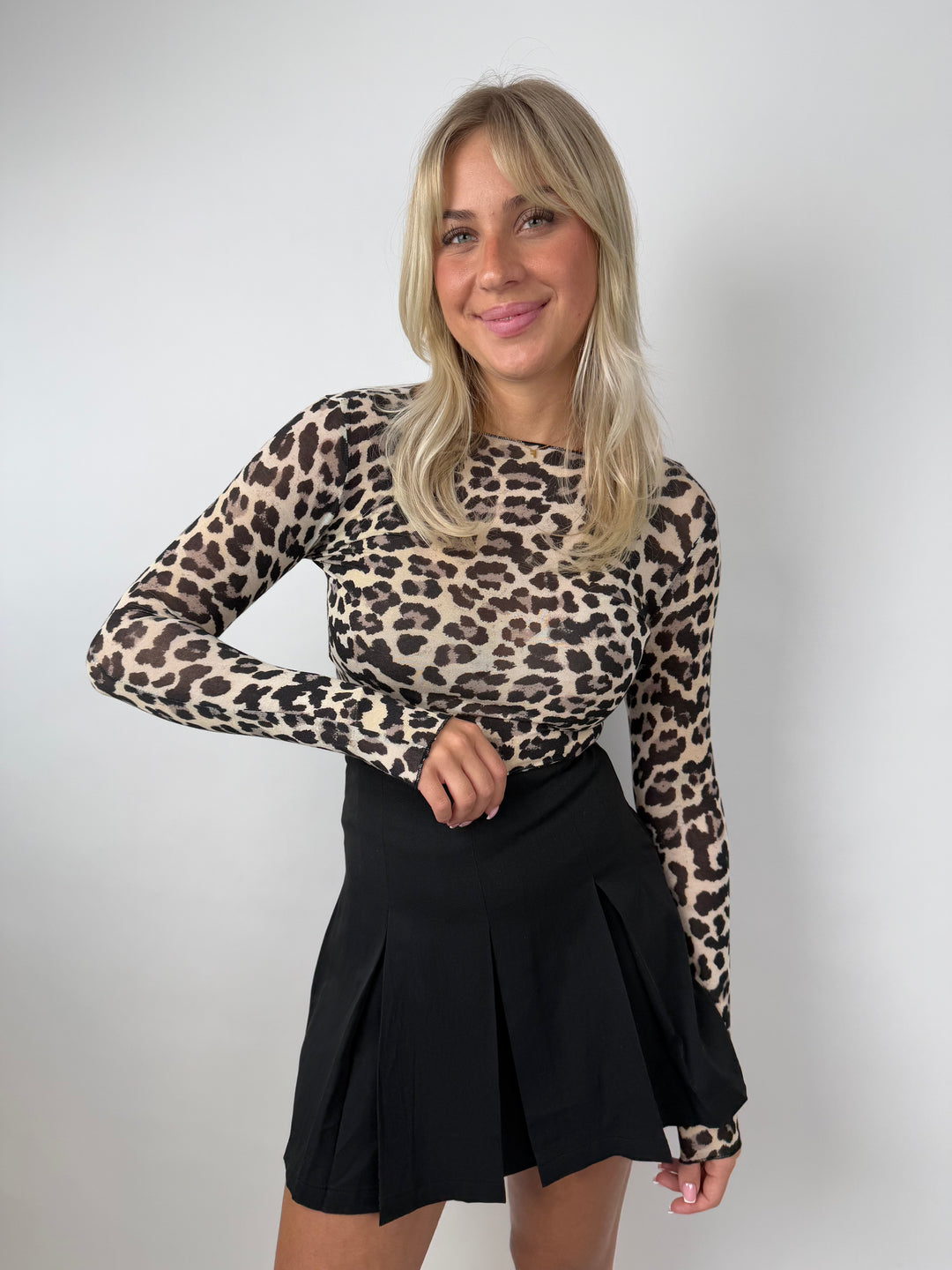 Cashmere Longsleeve mit Leoprint (UBoot-Ausschnitt)