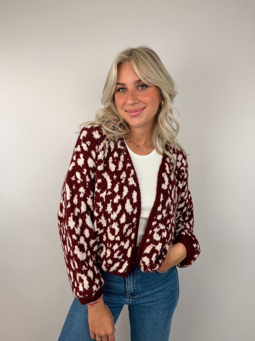 Offener Cardigan mit Leoprint