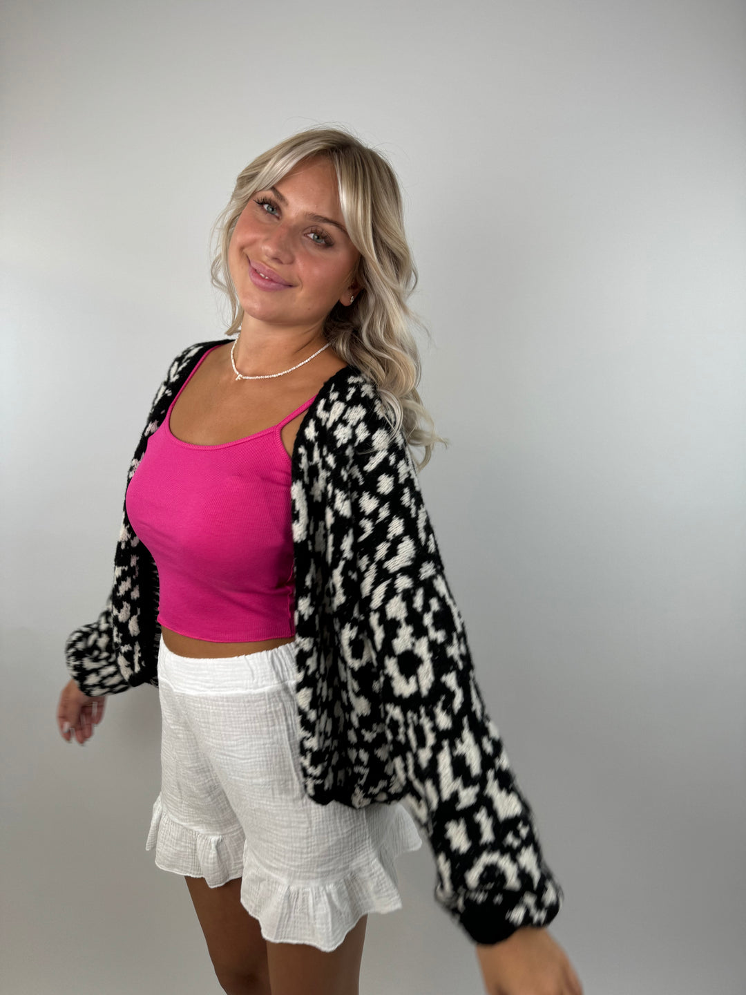 Offener Cardigan mit Leoprint