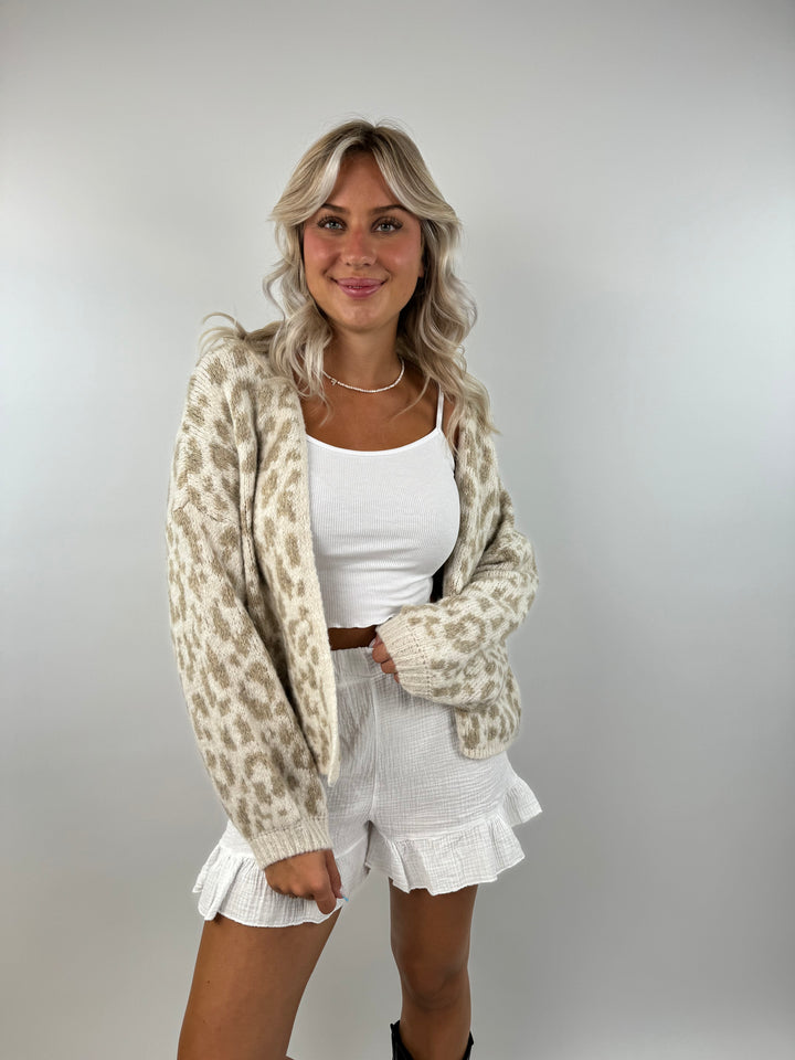 Offener Cardigan mit Leoprint