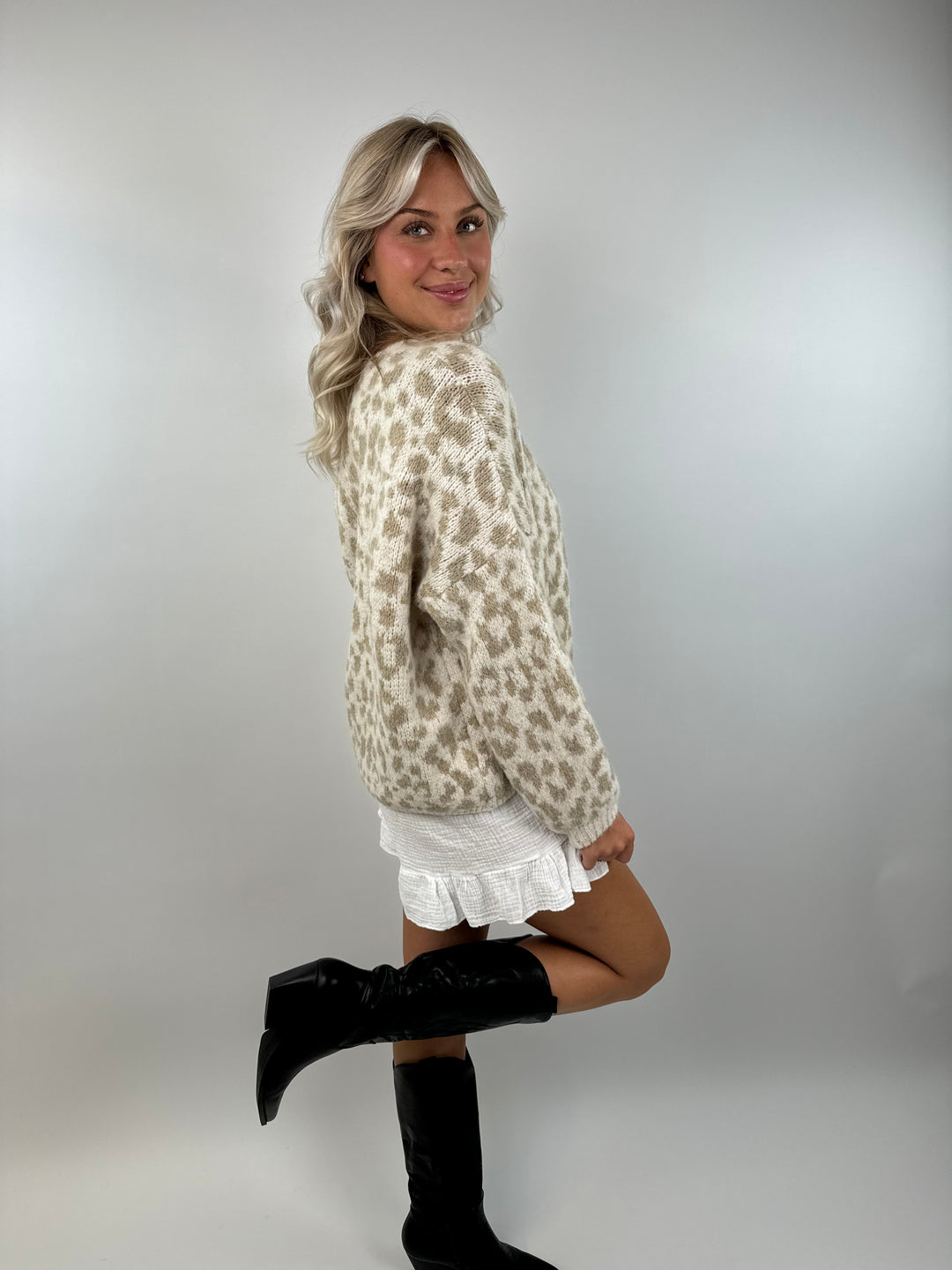 Offener Cardigan mit Leoprint