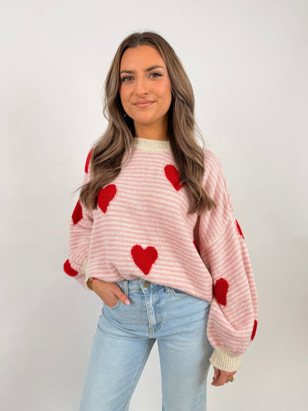 Gestreifter Pullover Red Hearts