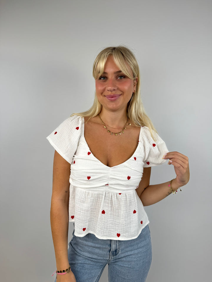 Schößchen-Bluse aus Musselin mit Herzprint