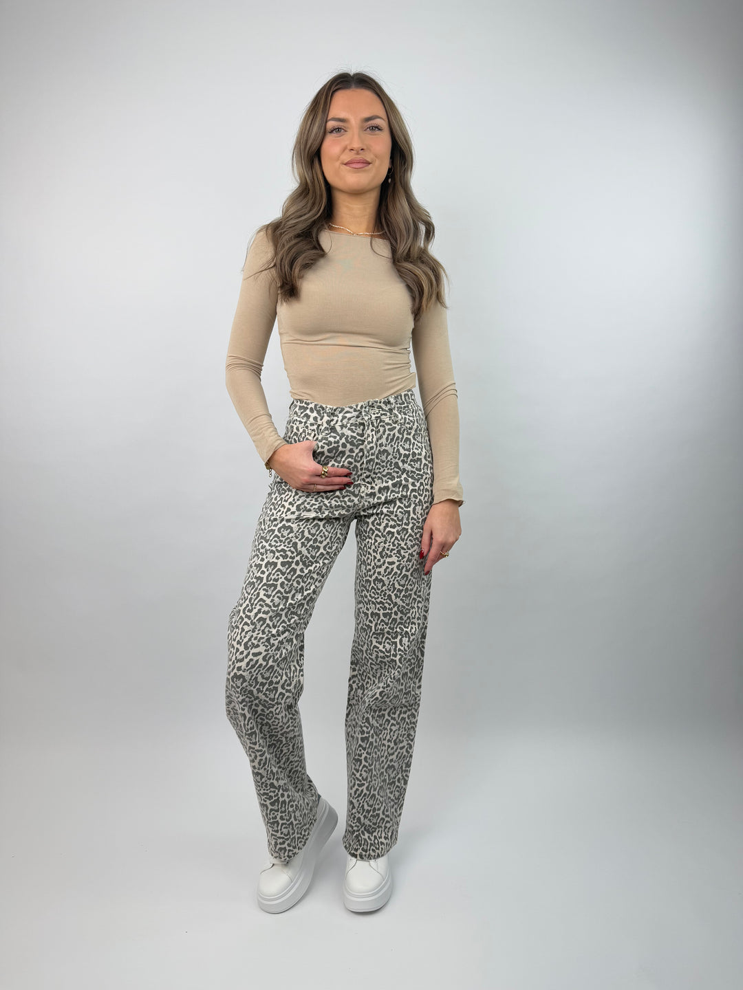 Straight Fit Jeans mit Leoprint (9056)