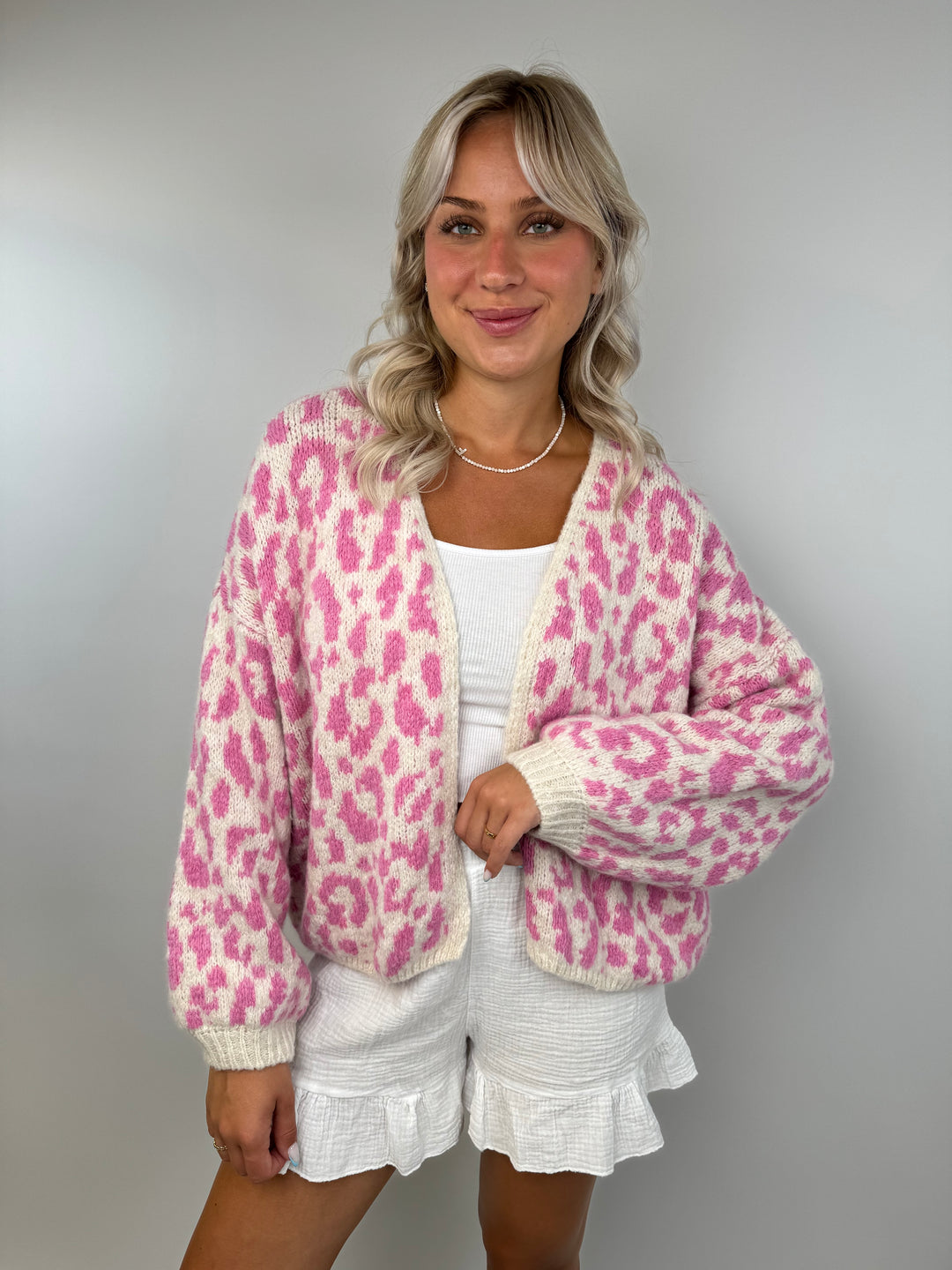 Offener Cardigan mit Leoprint