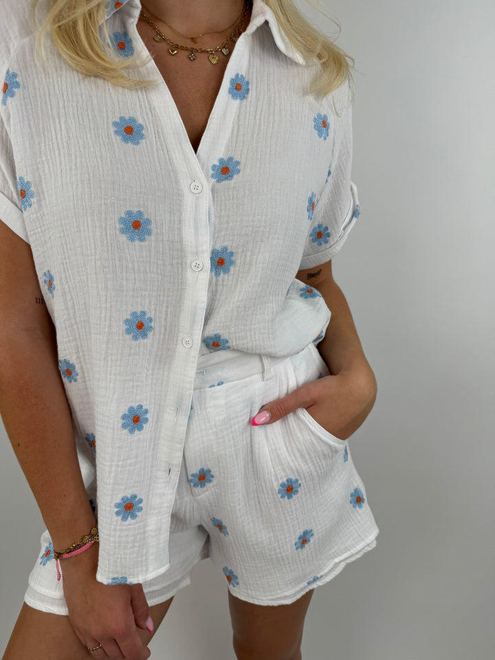 Kurzärmige Musselinbluse Blue Daisys